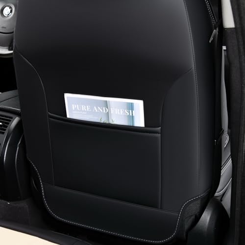 Image of FLORICH Seat Covers for Cars, Waterproof Seat Covers, Leather Car Seat Covers 2 Pack, Universal Seat Cushion Protector for Most Cars Trucks SUV-Black&Beige