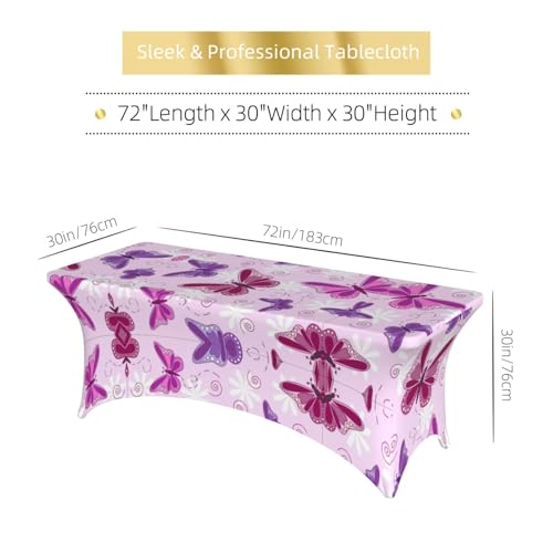 Nappe imprimée papillon rose chic avec housses de table 1.8m