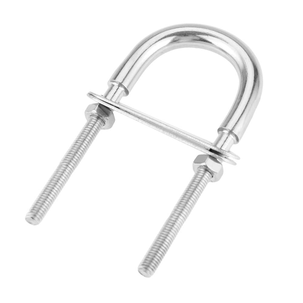 SagaSave 4 Pack U-Bolts, Round Bend Stainless Steel U-Bolts with Frame Plates and Nuts for Automobiles Trailer, Ski Boat, Sailboat(M8*100)