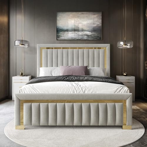 HOME DESIGN Olathe Queen Size Upholstered Panel Bed Frame, Vertical