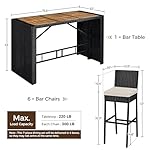 Yaheetech 7 Piece Patio Dining Set Outdoor Acacia Wood Bar Table and Chairs with Removable Cushions, Wicker Furniture Set for Deck, Backyard, Garden, Black/Beige - Image 3