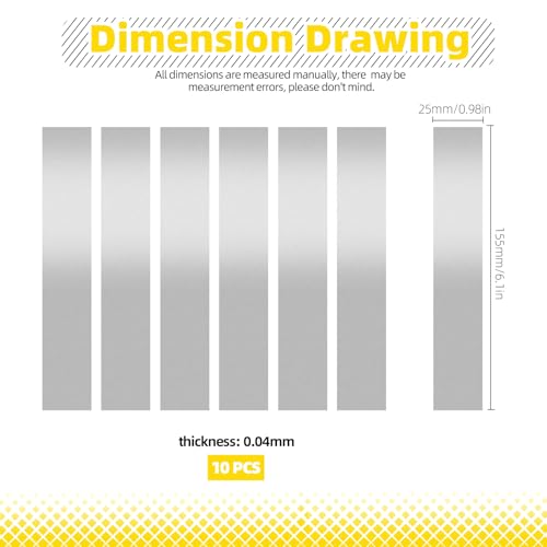 Mardatt 10 Stück 304 Edelstahlstreifen Set, 1 Breite x 6 Länge 0,0015 Dicke Silber Metall Flach Bar Shim Stock Sheet Gap Filler Trim für Wand, Kamin, Spiegelrand und Handwerk Dekoration