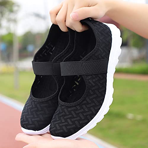 Zapatillas negras para caminar de mujer con malla de verano transpirable 4