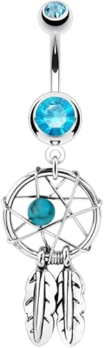 Dream Catcher Woven Star Design Surgical Steel Navel Belly Button Rings 14g Aqua Body Unique Jewelry Delicate Design Piercing Steel Surgical For