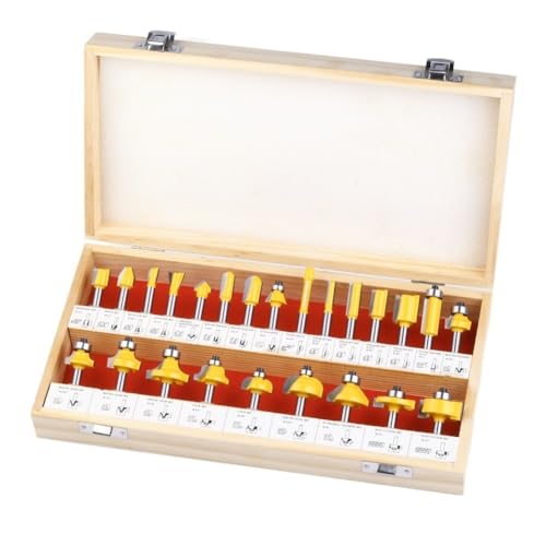 Lathe Machine, 1/4" Shank 24 Sets of Woodworking Bit Engraving Machine Cutter Round Corner Slotting Edge Milling Head Woodworking Tools