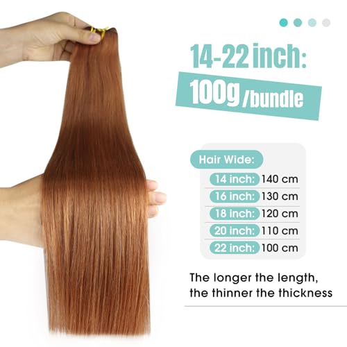 Image of YoungSee Copper Hair Extensions Weft Colored Copper Human Hair Sew in Extensions Dyable Weft Hair Extensions Human Hair for Fine Thin Hair 100G 18Inch