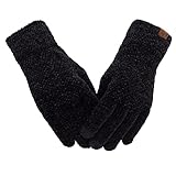 Women's Winter Touch Screen Gloves Chenille Warm Cable Knit 3 Touchscreen Fingers Texting Elastic Cuff Thermal Gloves