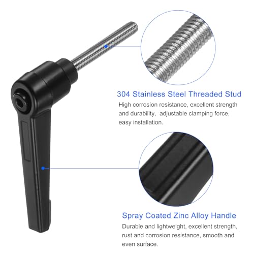 Image of uxcell 2pcs Clamping Lever Handles, M5 x 40mm 304 Stainless Steel Threaded Male Stud, Adjustable Handles Locking Quick Release Ratchet Push Button Bolt Knobs, Black