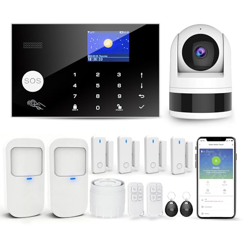 Sistema de Alarma doméstica con Cámara, Kit de Alarma Casa WiFi + gsm con Aviso App Teléfono, Sensor de Puerta/Ventana, Telecomando para Casa, Apartamento(13 Pieza)