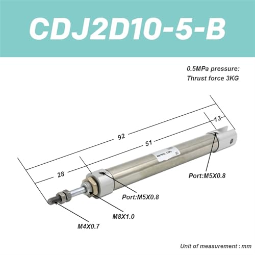 Vérin pneumatique CDJ2D10 à tige simple robuste avec course 200mm - 3