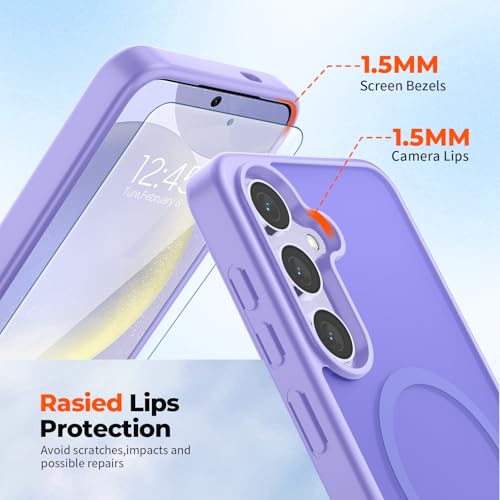 Image of SUPFINE Magnetic for Samsung Galaxy S24 Plus Case / S25 Plus Case with Screen Protector, (Built-in Magnets) (Military Grade Drop Protection) Slim Translucent Shockproof Phone Case,Purple
