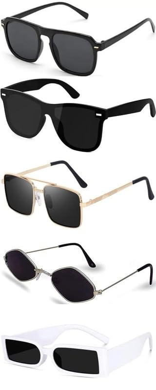 Unisex combo offer pack of 5 shades Unisex Fashion Sunglasses Set, 5 Pairs, Metal Frame, Black and Silver - Combo5-24770-image-6
