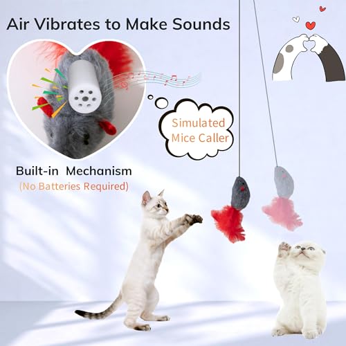 Image of Cat Toy, 2 Pack Cat Mouse Toy with Squeaky Sound Door Hanging Interactive Cat Toy, Realistic Size Mice with Randomly Colored Feather Tail Hanging Retractable Kitten Toy for Bored Indoor Adult Cat Play