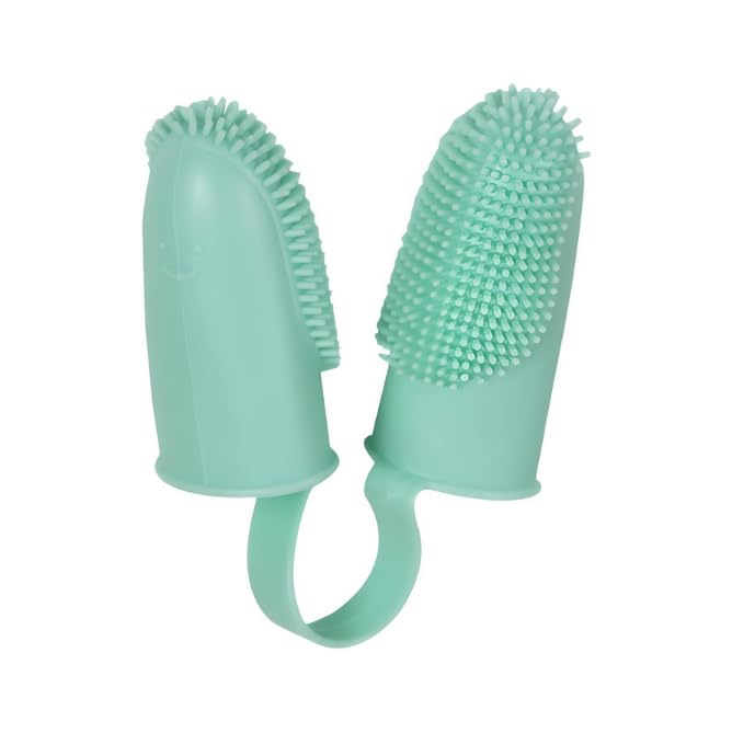 Image of DENTIMICA Double-Handed Fingertip Dog Toothbrush Oral Cleaning Puppy Toothbrush TPR Flexible and Durable Pets Finger Teeth Brushes 2pcs(Blue+Green)