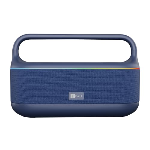 Image of iBall Dhun 180 Portable Bluetooth Speaker, 50W RMS, 5Hrs Playback, Dual Drivers, Dual EQ, Metal Handle, Powerful BASS, TWS Support, RGB Lights, Fabric Finish, Type-C, Call Function (Blue)