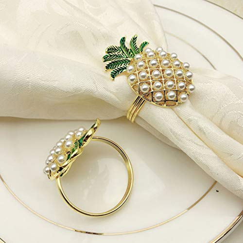 Amosfun Delicate Pearls Napkin Rings Pineapple Napkin Buckles Crystal Napkin Holder Fruit Towel Buckle For Wedding Holiday Thanksgiving Party Supplies 4Pcs #TOP1
