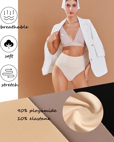 FINETOO Women Underwear High Waisted Thongs Tummy Control Seamless Thongs Shapewear No Show Panties 4 Pack S-3XL3