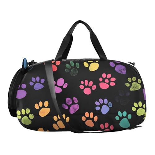 Kids Sports Duffel Bag for Boys & Girls - Colorful Dog Animal Paw Prints 100% Polyester Gym Bag with Separate Shoe Compartment, Adjustable Shoulder Strap, Compact Travel & Workout Gear Bag2