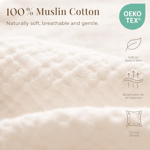 Image of Konssy 2-Pack Muslin Nursing Pillow Covers, Cream Soft Slipcover for Baby | Covers Only, 100% Cotton, Hidden Zipper, Washable, Breastfeeding Pillows Covers for Newborn Boys & Girls, (Brown,cream)