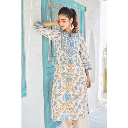 Image of BIBA Floral Women Cotton Straight Printed Kurta