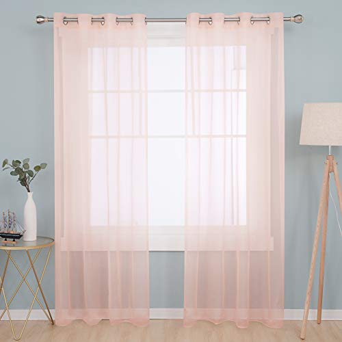 Deconovo 2er Set Vorhang Transparente Gardinen Wohnzimmer Schlafzimmer Ösenvorhang Modern 229x140 cm Pink