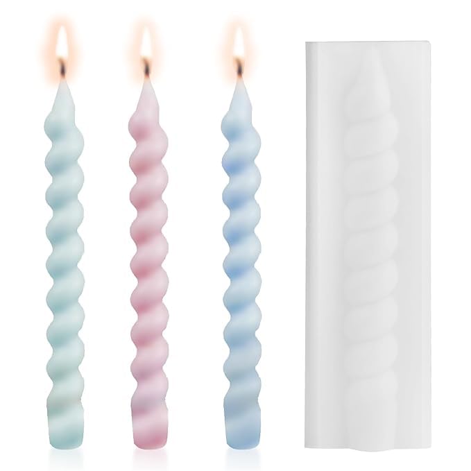 Keshav Creations Candle Mould, Long Tall Spiral Taper Candle Moulds, Silicone 3D Spiral Pillar Candle Molds DIY Candle Making Mould, Wax Mold Candlestick Mold for Candles Casting Decoration