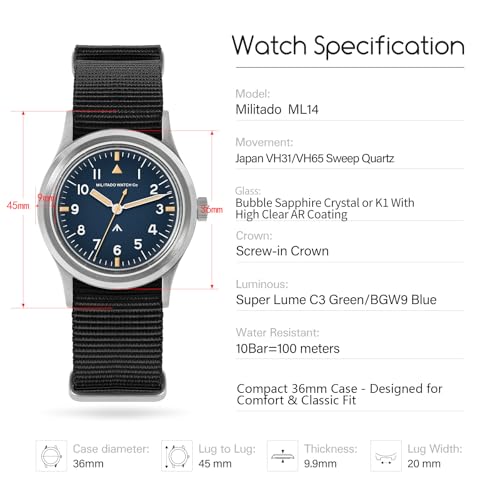 Image of TACTICAL FROG Militado ML14 36mm Field Watch Military Style Men's Watch