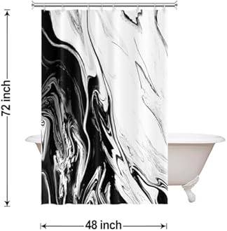 Ruelvth Black and White Shower Curtain, Modern Abstract Black Marble Shower Curtain for Bathroom Aesthetic Ink Texture Waterproof Shower Curtain Set with Hooks, 48x72 Inch