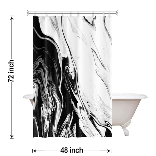 Ruelvth Black and White Shower Curtain, Modern Abstract Black Marble Shower Curtain for Bathroom Aesthetic Ink Texture Waterproof Shower Curtain Set with Hooks, 48x72 Inch