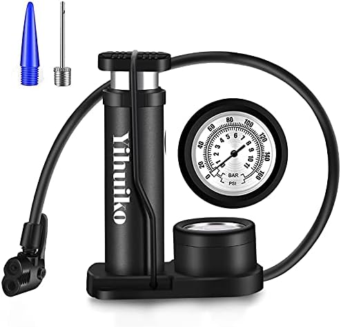 Mini Bicycle Pump Bike Foot Pump 120 PSI Foot Activated Floor Pump with Extra Sensitive Pressure Gauge Portable Air Pump with Gas Ball Needle for All Bike, Fits Presta & Schrader Valve