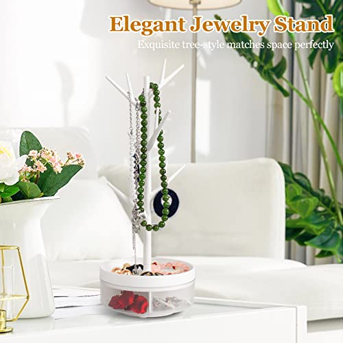 Inmorven Small Jewelry Stand, Jewelry Tree Stand Organizer Earring Holder Necklace Display Tower With Acrylic Jewelry Tray, Storage For Bracelet Ring Ear Studs Watch (14.2 Inch) #TOP3