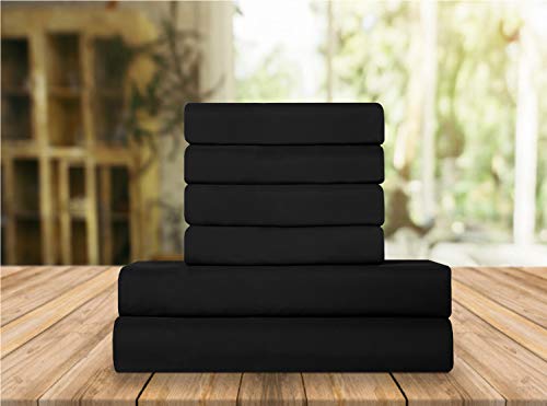 Elegant Comfort Luxury Soft Bed Sheets 1500 Premium Hotel Quality Microfiber Softness Wrinkle and Fade Resistant (6-Piece) Bedding Set, King, Black