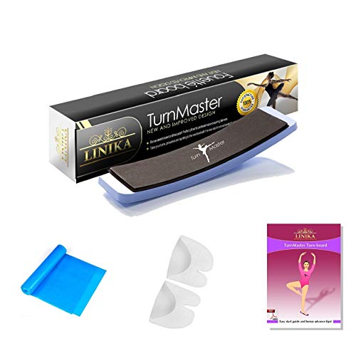 TurnMaster- New and Improved Turning Board Design- Perfect Your Turns, Positioning Spotting and Pirouettes. Premium Box With Bonus Stretch Band and Toe Pad Included! (Blue)