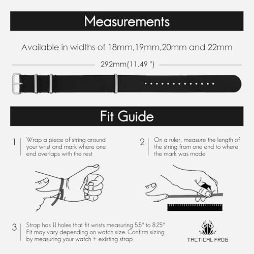 TACTICAL FROG 18mm 20mm 22mm Watch band with Stainless Steel Buckle, Waterproof Nylon Watch Strap for Men & Women