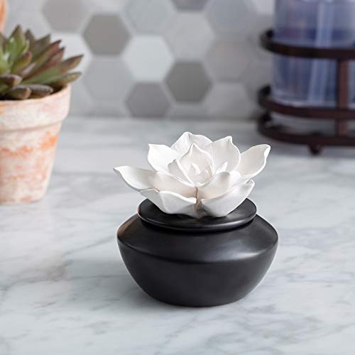 Airomé Gardenia Passive White Porcelain Diffuser, Non-Electric, Battery-Free Fragrance And Essential Oil Diffuser With Peppermint Essential Oil, White Flower With Black Vase #TOP1