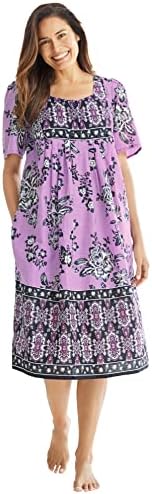 Only Necessities Women's Plus Size Mixed Print Short Lounger House Dress or Nightgown - 5X, Light Orchid Floral Multicolored