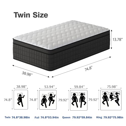 Holidaymoon Queen Mattress Full Size Mattress 12 Inch Medium Firm Hybrid Mattress in a Box with Pocket Spring for Home Bedroom Pressure Relief and Body Support (Twin, 8, 8, Inches) — view 2
