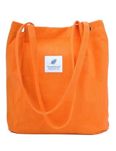 Image of Corduroy Tote Bag Cute Tote Bags for Women Shoulder Bag with Inner Pocket for Work Beach Travel and Shopping Grocery