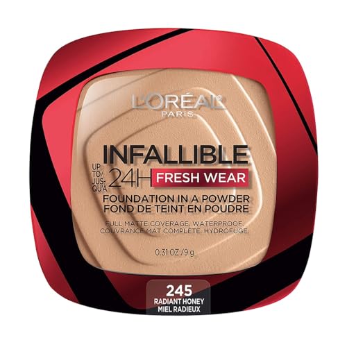 Rostro, Beauty L´Oréal Paris base de maquillaje en polvo de larga duración Infallible 24h Freshwear, Tono 245 Radiant Honey, 9gr
