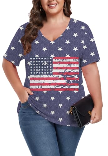 Image of ForHailey Women's Plus Size Short Sleeve Tee Shirt V Neck Basic Ladies Loose Fit T Shirt 1X-5X