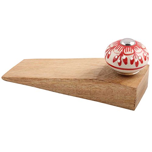 Image of IndianShelf 2 Packs Wood Door Stopper for Home Rubber Zinnia Flower Floor Gate Stopper Red Door Wedge Powerful Gripping