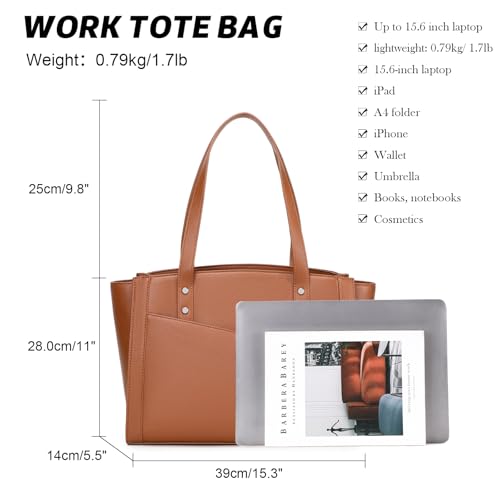 Image of MYHOZEE Work Tote Bag for Women PU Leather 15.6 Inch Laptop Bag | 3 Compartment, Large Capacity, Fits A4 folders, Purse Handbag for Office Work College Bussiness Travel Daily Used