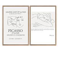 SIGNWIN Framed Wall Art Print Set Sketch of Woman Holding Bird and Crossing Arms Abstract Shapes Illustrations Fine Art Contemporary Expressive for Living Room, Bedroom, Office - 16