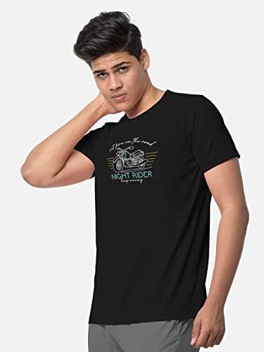 Image of BULLMER Black Trendy Typographic Printed Round Neck Half Sleeve Tshirt for Men
