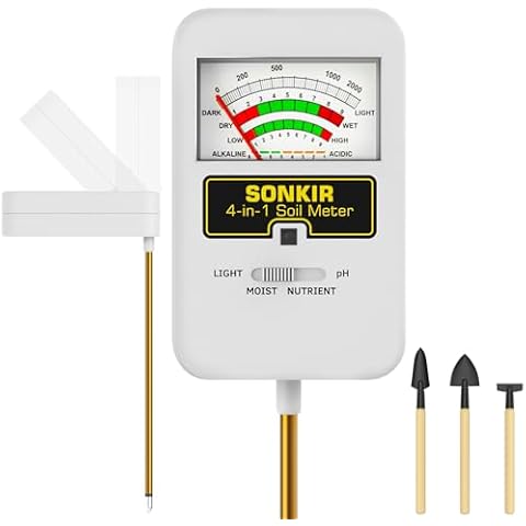 SONKIR Soil Moisture Meter, 4-in-1 Soil Ph Meter, Soil Tester for Nutrients, Moisture, PH and Light, Soil Ph Test Kits for Plant, Great for Garden, Lawn, Indoor & Outdoor Use (No Battery Required) Cover