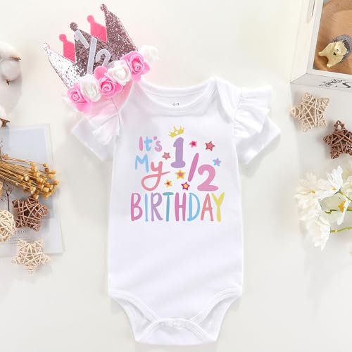 Baby Rompers Half way to one Baby girl 1/2 Birthday one piece outfit Halfway to first2