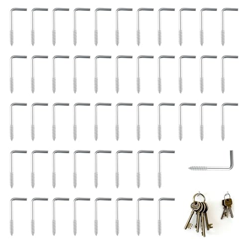 50Pcs Ganchos de Alcayatas Pared Rosca, Bisagras de Acero Zincado, Ganchos en Forma de L, Rosca Recta, Paquete de 50, 33 mm x 14 mm (1-5/16' x 9/16'), Acesorios de Fijación para Puertas y Ventanas