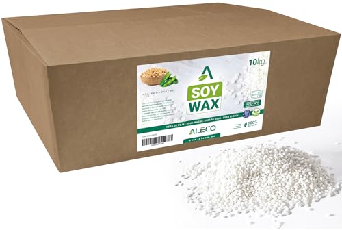 ALECO Cera de Soja 10KG en Perlas Premium, Alto Punto Fusión 56-58ºC, Para Moldear, ideal Microondas, Olor Neutro, 100% ECO, Fabricar Velas, Cosmética, Ambientadores, Admite Fragancias. (10 KG)