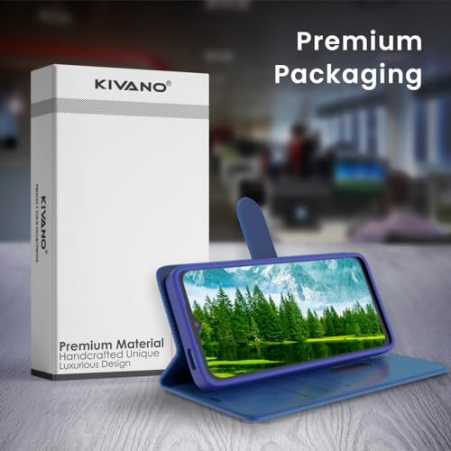 Image of KIVANO LUXE Compatible for Realme Narzo 80 Lite 5G / Realme C73 5G / Realme C75 5G Luxury Handmade Leather Magnetic Flip Folio Case | Card Holder & Kickstand | Slim Protective Cover | Unisex - Blue