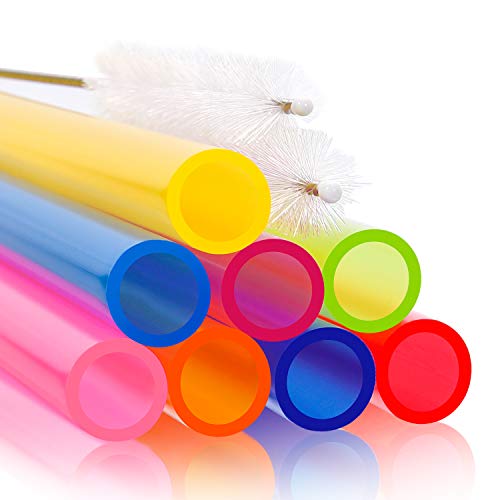 [Angled Tips] 8 Pcs Reusable Boba Straws & Smoothie Straws - Multi Colors Jumbo Wide Reusable Straw, BPA FREE Food-Grade Plastic Straw for Bubble Tea(Tapioca, Boba Pearls), Milkshakes with 2 Brushes
